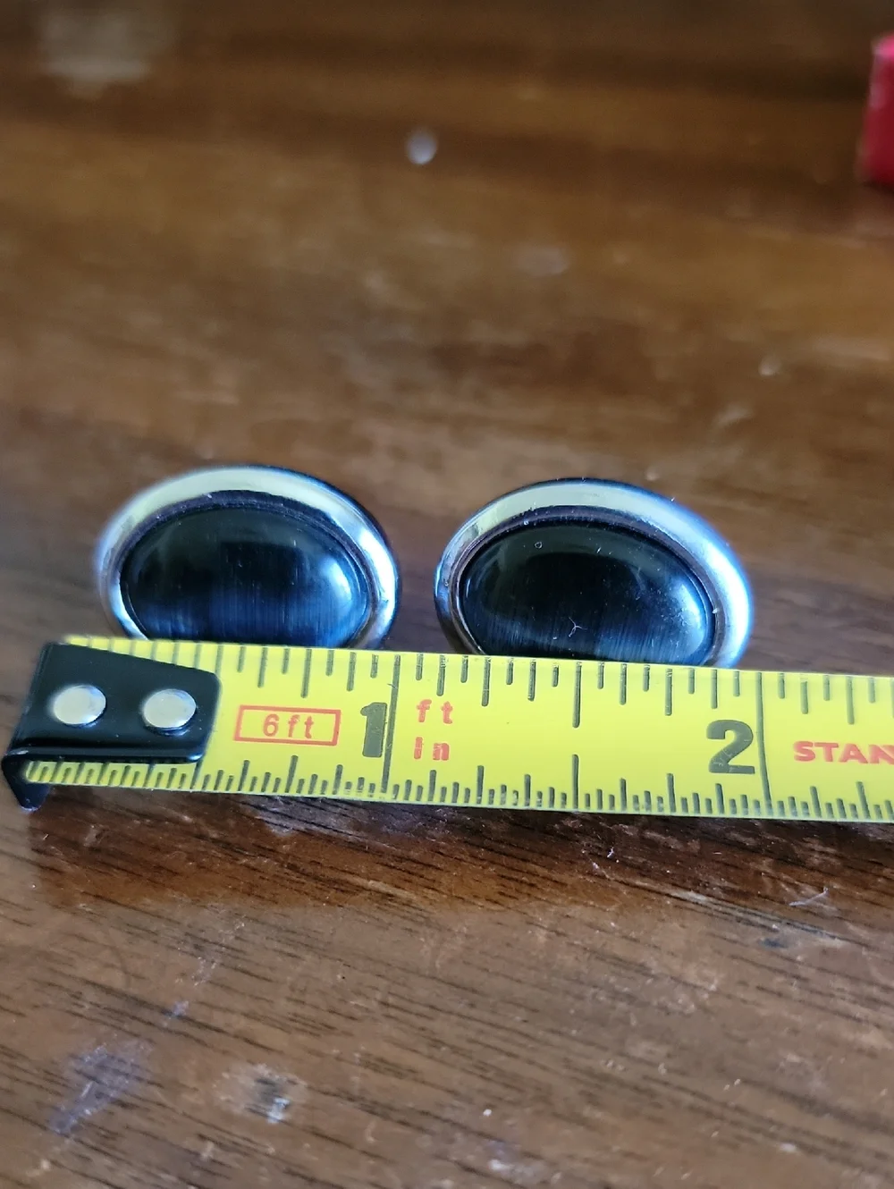 Unk Silver-Tone Oval Cufflinks with Dark Cat's Eye Stones